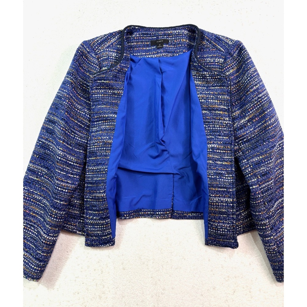 NEW J Crew Medium Royal Multi-Color Blue Boucle Tweed Rack Blazer Cropped Womens - Picture 4 of 14